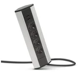 20484 4 x 250V, 16A, 2 x USB 1,5m mrežni razdelilnik 4DIN 1,5 m aluminij črn
