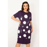Şans Women's Plus Size Damson Front Printed Viscose Dress Cene