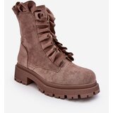 Kesi Suede insulated flat-heeled ankle boots, dark beige Nacelle Cene