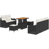 vidaXL 8-delni vrtni set sofa z blazinami črn poli ratan akacija, 2-sedežna vrtna sofa z blazinami črn poli ratan, 3-delni vrtni jedilni set z blazinami črn poli ratan akacija Cene