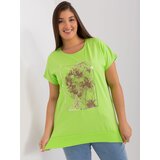 Fashion Hunters Light green cotton blouse of larger size with short sleeves Cene