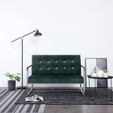 vidaXL Kavč dvosed z naslonjali za roke temno zelen krom in žamet | Shoptok.si