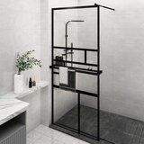Pregrada za tuš s policom crna 90x195 cm staklo ESG i aluminij | shoptok.hr