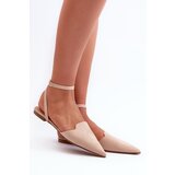 Boto Lace-up Ballerina Flats in Beige Faux Suede with Pointed Toes Ellesara | Eponuda.ba