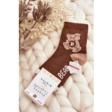 Kesi Youth warm socks with teddy bear, brown Cene