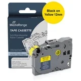 Label Tape Cartridge, Replacing Brother TZ-631/TZe-631, 12mm, 8m, Laminated and Permanent Adhesive, Black on Yellow