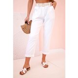 Kesi Włoski Women's viscose trousers with belt and rolled up leg white | Shoptok.si