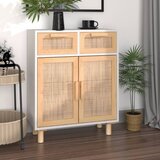  Komoda bijela 60 x 30 x 75 cm masivna borovina i prirodni ratan | shoptok.hr