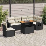  7-dijelni set vrtnih sofa od poliratana s jastucima crni Slike