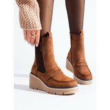SHELOVET Brown suede boots heeled ankle boots Cene'.'
