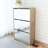 vidaXL omarica za čevlje 3 nadstropna z ogledalom hrast 63x17x102,5 cm Cene