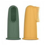 Petite&Mars silikonska četkica za desni na prst 2 kom 0 m+, Ochre&Green | shoptok.hr