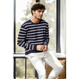 Dewberry 99741 Crew Neck Striped Casual Knitwear Sweater-NAVY BLUE Cijene