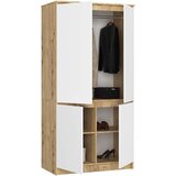 AKORD Garderobna Omara, 4 Vrata In 4 Police, Hrast Artisan/Bela, (5000331608) | Shoptok.si
