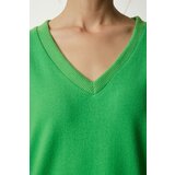  Women's Light Green V-Neck Soft Knitted Sweater | shoptok.hr