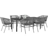  Vrtna garnitura - 6-dijelni vrtni blagovaonski set s jastucima poliratan i staklo Siva 200 x 100 x 74 cm 6 | shoptok.hr