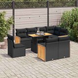 vidaXL Vrtna sedežna garnitura z blazinami 9-delna črn ratan/akacija | Shoptok.si