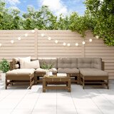 The Living Store Vrtna garnitura 7-delna z blazinami medeno rjava trden les - Vrtna Sedežna Garnitura, (21468232) | Shoptok.si