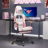 Vrtljivi gaming stol z oporo za noge belo in roza umetno usnje, (21377279) | Shoptok.si