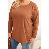 Kesi Women's Plus Size cotton blouse with a round neckline camel | Shoptok.si