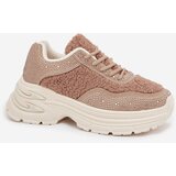 Boto Women's Sneakers With Zirconia And Sheep Fur Beige Zarika | Shoptok.si