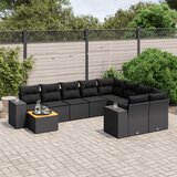 vidaXL Vrtna sedežna garnitura 10-delna z blazinami črn poli ratan | Shoptok.si