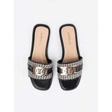 GOODIN Black and white women's flip-flops with gold chain | Shoptok.si