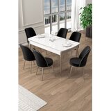 Hanah home trpezarijski set Pale, sto na razvlačenje i 6 stolica, bela ploča, hromirane noge, crna tkanina Babyface | Eponuda.com