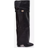 Boto Insulated boots with turned-up shaft over the knee block heel black Serelle | Shoptok.si