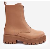 Boto Leather Ankle Boots With Zipper Flat Heel Camel Vimal | ePonuda.com