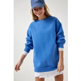 Happiness İstanbul Women's Sky Blue Raised Basic Sweatshirt