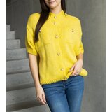 Gemre Women's yellow short-sleeve sweater with decorative buttons Shela | Shoptok.si