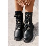 Boto Eco Leather Women's Worker Boots With Pins Black Rianael | ePonuda.com