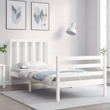 The Living Store Posteljni okvir z vzglavjem bel trden les - Posteljni Okvir, (21525937) | Shoptok.si