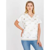 Fashion Hunters Plus size white blouse with a print and an appliqué Cene