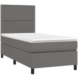  Box spring postelja z vzmetnico siva 80x200 cm umetno usnje | Shoptok.si