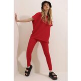 Trend Alaçatı Stili Women's Red Crew Neck Comfortable Fit Tracksuit Set Cene
