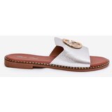 Boto Eco Leather Flat Sandals For Women With Decorative Detail Silver Frelie | ePonuda.com
