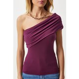  Women's Plum One Shoulder Gathered Knitted Blouse | Shoptok.si