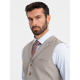 Ombre Kamizelka męska garniturowa z kołnierzem - beżowa | Shoptok.si