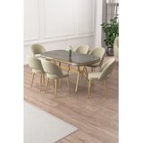 Hanah home trpezarijski set Jita, sto i 6 stolica, antracit ploča Irony, zlatne noge, krem tkanina Babyface | Eponuda.com