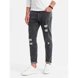Ombre Washable men&#039;s TAPER FIT denim pants with rubbing - graphite cene