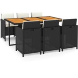  7-dijelni vrtni blagovaonski set s jastucima crni od poliratana Crna 163 cm table length | shoptok.hr