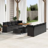vidaXL Set vrtnog kauča od 11 dijelova s jastucima crni poli ratan akacija | shoptok.hr