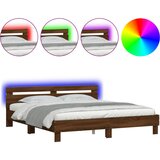 Furnova Posteljni okvir z vzglavjem in LED rjavi hrast 200x200 cm, (21936961) | Shoptok.si