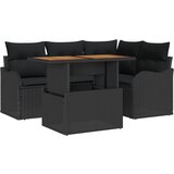 vidaXL 5-delni vrtni sofa set s blazinami črn poli ratan akacija, 2-sedežna vrtna sofa s blazinami črn poli ratan Cene