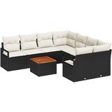 vidaXL 9 komadni set vrtnih sofa s jastučićima crni poli ratan akacija, 2-sjedalna vrtna sofa s jastučićima crna poli ratan Cijene