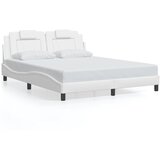 vidaXL Posteljni okvir z LED lučkami bel 160x200 cm umetno usnje | Shoptok.si