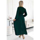 numoco basic Pleated midi dress with neckline, long sleeves and wide belt Numoco | ePonuda.com