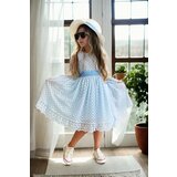 Dewberry N8712 Princess Model Girls Dress with Hat & Lace-BLUE | shoptok.hr